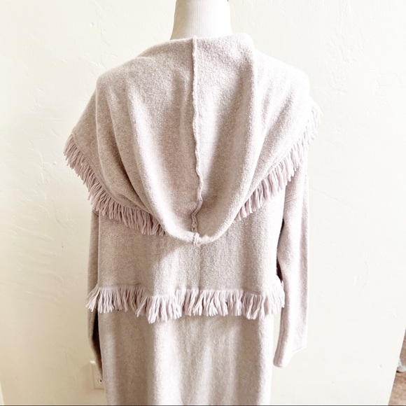 Free People Longline Fringed Bohemian Cardigan Hooded Size Large - Picture 7 of 11